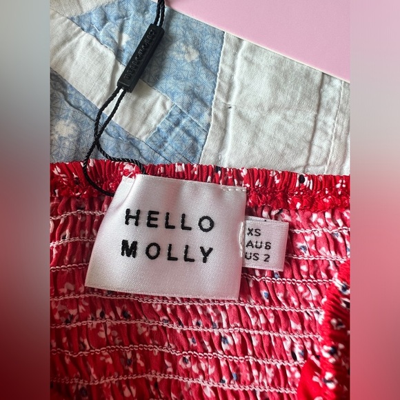 NWT Hello Molly Womens Red Floral Preppy Tie Front Ruffle Trim Mini Dress XS - Picture 7 of 7